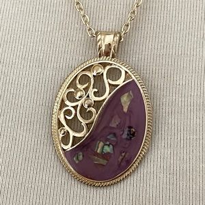 Js Necklace Signed On Tag Oval Pendant 